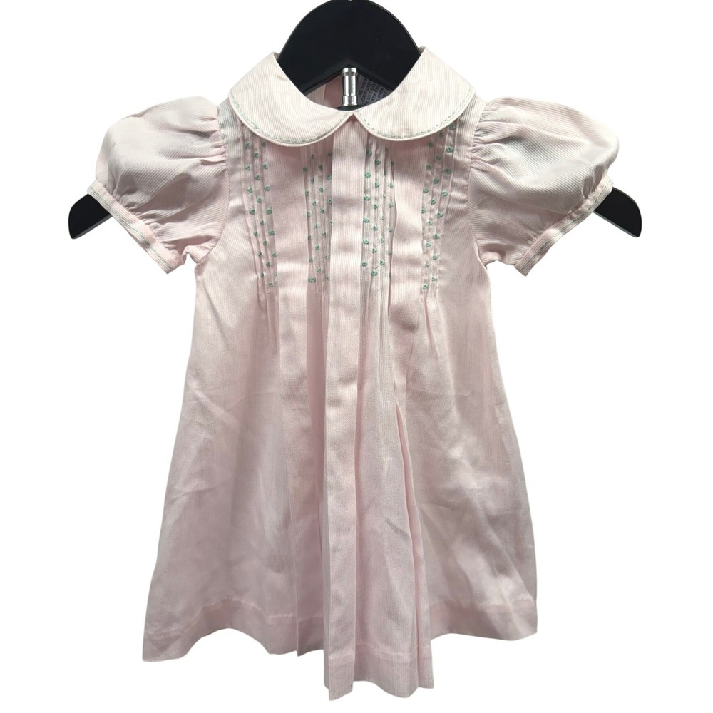 Carriage‎ Boutiques Vintage Baby Girl Pink Pinstripe Embroidered Dress 12M